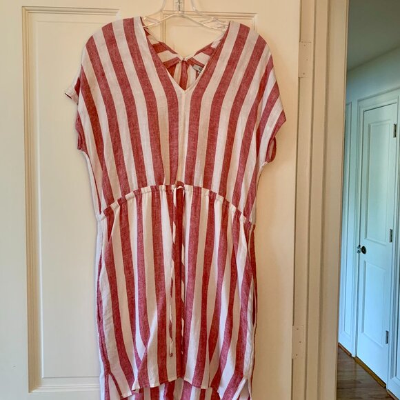 Rails Wren Linen Blend Drawstring Dress, Red and White stripes, XS - Picture 2 of 3